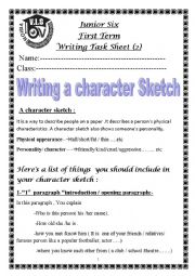 English Worksheet: writing a character sketch