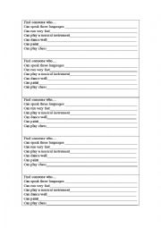 English Worksheet: Find someone who - abilities