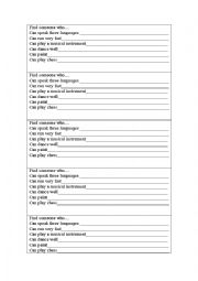 English Worksheet: Find someone who - abilities
