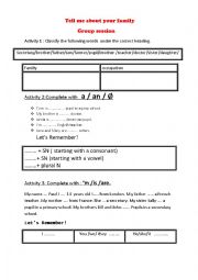 English Worksheet: Tell me about your family group session