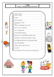 English Worksheet: Lesson 1 : Getting to know each other (1 st form) 