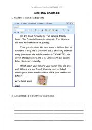 English Worksheet: personal info email writing