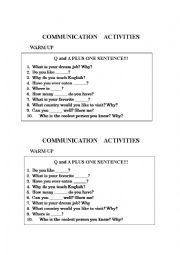 English Worksheet: Warmup Activity