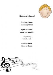 English Worksheet: I love my face! song
