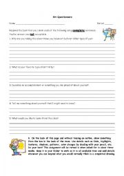 English Worksheet: Art Questionnaire