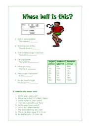 English Worksheet: Possessive and adjective pronouns