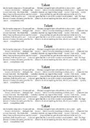 English Worksheet: Talent