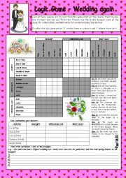 English Worksheet: LOGIC GAME (63RD) - WEDDING AGAIN * WITH KEY