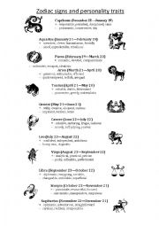 English Worksheet: Zodiac signs and personality traits