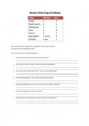 English Worksheet: Annas First Day of School  (Numbers)