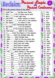 English Worksheet: Revision: Present Simple or Present Continuous