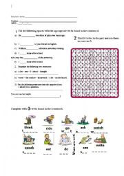 Simple past - working sheet crossword irregular verbs