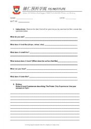 English Worksheet: Writing Using the 5 Senses