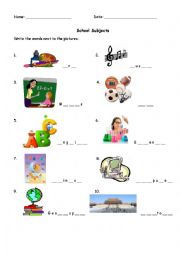 English Worksheet: School Subjects