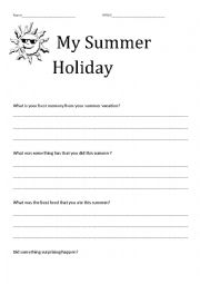 English Worksheet: My Summer Holidays