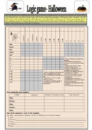 English Worksheet: Logic Game: Halloween.(Key included).