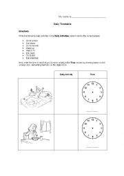 English Worksheet: Daily Timetable