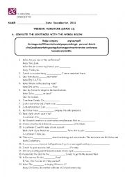 English Worksheet: VOCABULARY & PRESENT SIMPLE