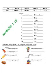 English Worksheet: Numbers 1-10