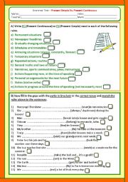 Present Simple Present Continuous - Grammar Test