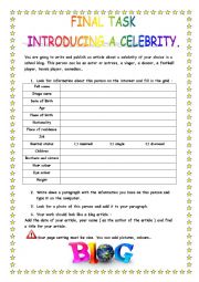 English Worksheet: Final task - Introduce a celebrity