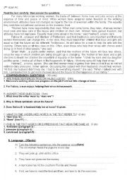 English Worksheet: test for 2nd year bac 