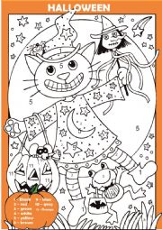 English Worksheet: halloween colour by number