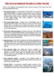 English Worksheet: THE SEVEN NATURAL WONDERS 