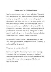 English Worksheet: reading skill