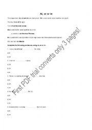 English Worksheet: in on at