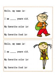 English Worksheet: Name Cards 