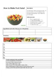 English Worksheet: How to Make Fruit Salad