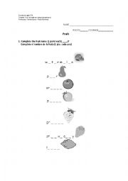 English Worksheet: Fruits and animals