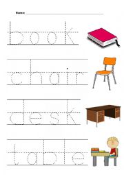 Classroom objects pre-writing worksheet