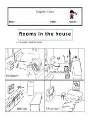 English Worksheet: rooms in the house