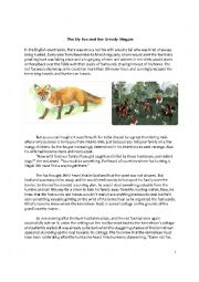 English Worksheet: The Sly Fox and the Greedy Magpie - A Fable
