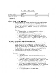 English Worksheet: Indefinite and Definite Articles