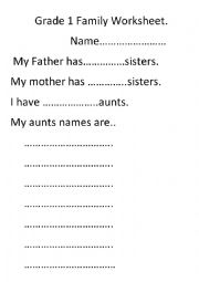 Grade 1 Family Worksheet.