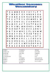 English Worksheet: WEATHER SEASONS WORDSEARCH