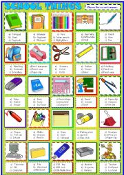 School things , multiple choice activity