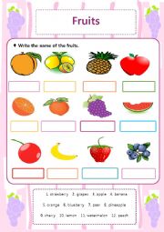 English Worksheet: Fruits