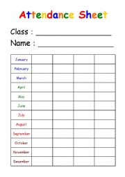 English Worksheet: Attendance Card