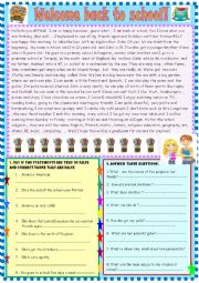 English Worksheet: Welcome back to school : reading comprehension