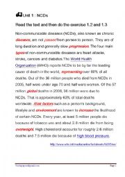 English Worksheet: Sickness: NCDs