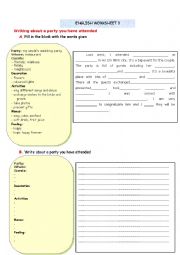 English Worksheet: writing: a party you have attended
