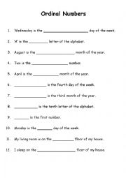 English Worksheet: Ordinal Numbers Worksheet