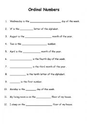 Ordinal Numbers Worksheet