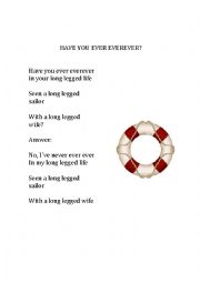 English Worksheet: Have you ever ever ever?
