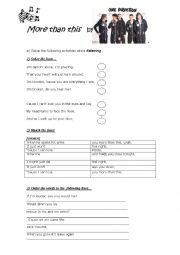 English Worksheet: more than this (song)