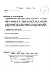 English Worksheet: grade 4 test on reading and writing